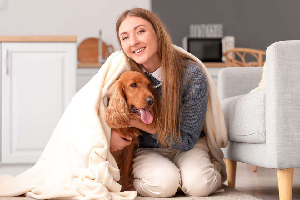 dog boarding with its owner